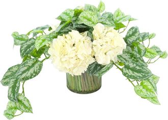 Creative Displays Inc. Handmade Faux Hydrangea & Scindapsus Arrangement In Glass Vase