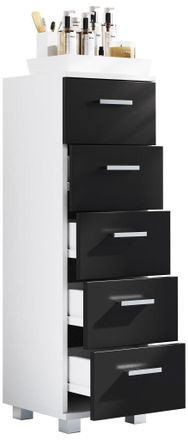 ebuy24 Ebuy24 - Vcm Wood Midischrank Gabinete De Ba&ntilde;o Dimensiones: Al. 90 X An. 30 X P. 30 Cm Caj&oacute;n 5 Cajones - Zalo M (blanco / Negro)
