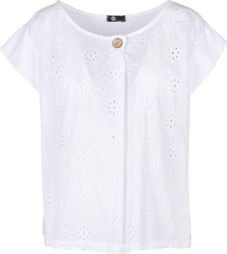 M Made in Italy Ladies Eyelet Cap Sleeve Top In White