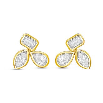 Diana M. Jewels 14K YG Gold 3 Stone Bezel Earrings 15.00 Ct Tw
