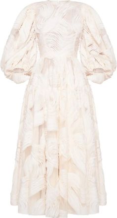 Anouki Midi-jurk met pofmouwen - Beige