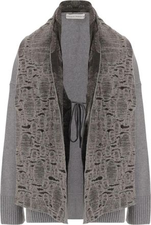 Niccol&ograve; Pasqualetti Open-front Wol en Kasjmier Trui met Geborduurde Sjaalkraag - Dames - Vesten - Grijs - ONE Size - Wol - Truien & Vesten
