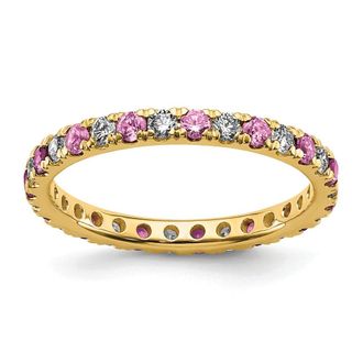 Diamond2Deal 14k Yellow Gold Lab Grown Diamond & Pink Sapphire Eternity Wedding Band Ring 1/2Ct Clarity- VS Color- G-H