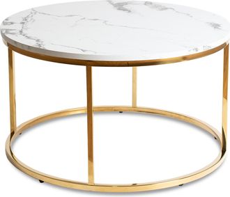 OEM Mesa De Centro Cliff Max De 80 Cm, M&aacute;rmol Blanco/dorado, Estilo Moderno Y Glamuroso