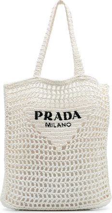 Prada Pre-owned Womens Crochet Tote Logo Detail - Ivory Cotton - One Size