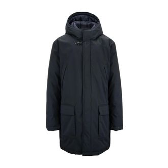 Fay Down Coats, male, Blue, Size: 2XL Mens Automatic Button Parka with Zipper