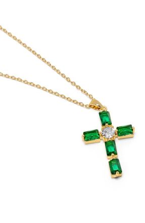 Nialaya CZ Cross Necklace in Green at Nordstrom