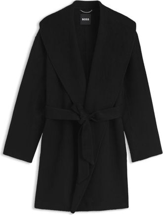 BOSS Shawl-lapel wrap coat in a melange wool blend