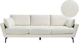 Beliani Beliani - Minimalist Fabric 4 Seater Sofa Boucle Polyester Metal Legs Armrests White Nenola