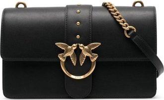Pinko Black Leather Shoulder Bag With Studded And Chain Straps