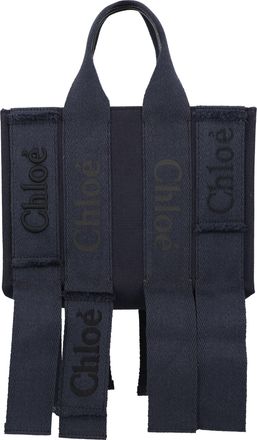 Chloé Chloé Womens Small Woody Tote Bag Blue Linen - One Size