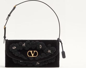 Valentino Garavani Valentino Garavani Devain Small Embroidered Velvet Shoulder Bag Wo