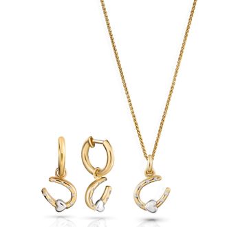Orphelia Aurora WoMens 925 Sterling Silver Set: Chain-Pendant + Earrings - Silver/Gold SET-7525/G - Silver & Gold - One Size