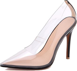 Generic Womens Pointed Toe Clear Upper Dress Pumps Stiletto High Heel Court Shoes Slip on Party Prom Shoes,Black,2.5 UK