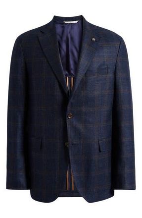 Jack Victor McAllen Navy Deco Plaid Soft Constructed Wool & Silk Blend Sport Coat at Nordstrom Rack, Size 38