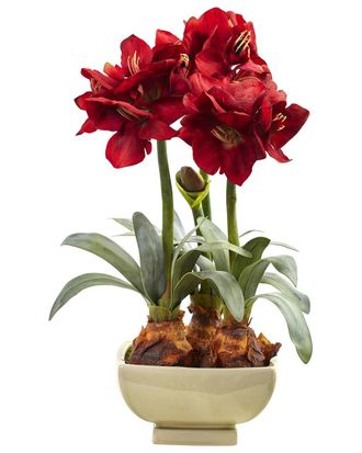 Nearly Natural Amaryllis Arrangement With Vase