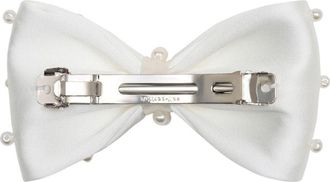 Self Portrait Womens Pearl-Embellished Satin Bow Hair Clips White Pins Claws &