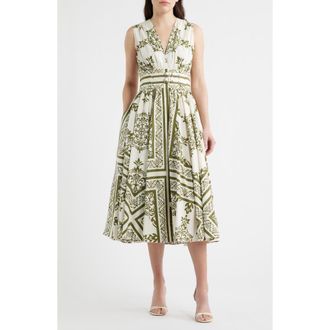 CeCe by Cynthia Steffe Sleeveless Belted Cotton Midi Dress in Olive Green at Nordstrom, Size X-Small