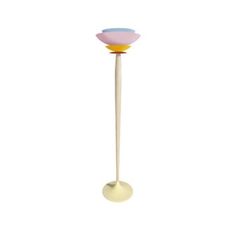 Tosel Lamp&aacute;ra de pie madera,metal Alt.165cm oro viejo ;Pantalla: rose