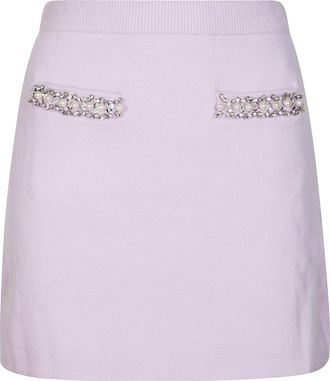 Self Portrait Crystal-Embellished Pastel Lavender Mini Skirt