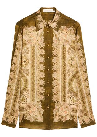 Zimmermann Luna Printed Silk Shirt - Olive - 00 (UK 6 / XS)