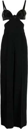 Elie Saab crystal-embellished cut-out detailing jumpsuit - women - Viscose/Acetate/Polyester/Polyester/Elastane - 34 - Black