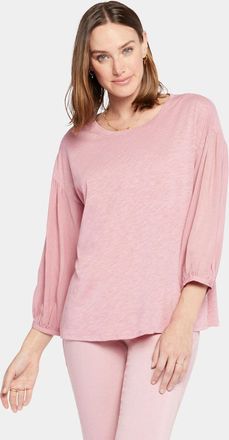 NYDJ Peasant T-Shirt Womens Vintage Pink Cotton Blend Long Sleeve DDR 97