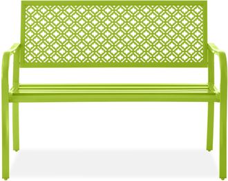 Best Choice Products Indoor Outdoor Steel Garden Bench w/ Geometric Backrest, Foot Levelers