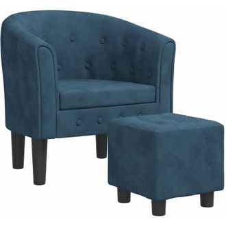 vidaXL Sill&oacute;n Con Taburete Terciopelo Azul Oscuro Vidaxl