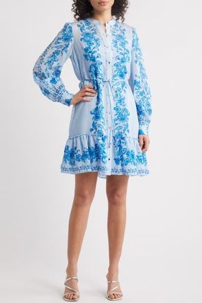 Julia Jordan Floral Print Long Sleeve Shirtdress in Blue at Nordstrom, Size X-Small