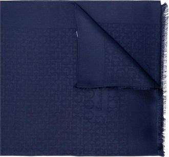 Ferragamo Gancini Sjaal - Dames - Zijden sjaals - Blauw - ONE Size - Wol - Accessoires