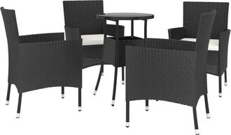 vidaXL Mesita Y Sillas Jard&iacute;n 5 Pzas Y Cojines Rat&aacute;n Sint&eacute;tico Negro Vidaxl