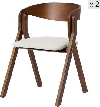 Nordlys Set 2 sillas de comedor en madera oscura y tejido beige
