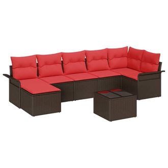 vidaXL Conjunto De Sof&aacute; De Jard&iacute;n Con Coj&iacute;n 8 Pcs Marr&oacute;n Polirat&aacute;n Vidaxl