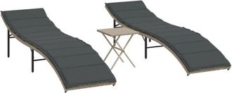 vidaXL Tumbonas Con Mesita 2 Unidades Rat&aacute;n Sint&eacute;tico Gris Claro Vidaxl