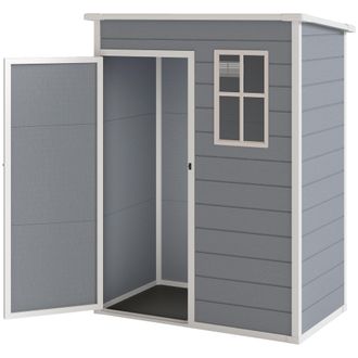 OUTSUNNY Casetta Da Giardino Con Finestra Porta Bloccabile E Presa DAria Grigio