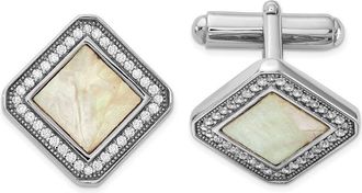 Diamond2Deal Sterling Silver Rhodium-plated Cubic Zirconia and Mother of Pearl Square Cuff Links