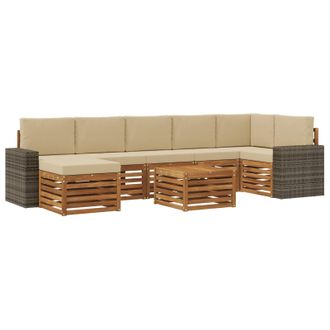 vidaXL Conjunto De Sof&aacute;s De Exterior Con Coj&iacute;n 8 Pcs Natural Y Beige Vidaxl