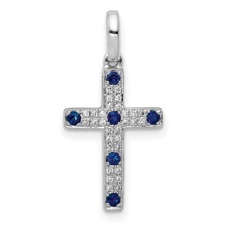 Diamond2Deal 14k White Gold 1/15ct. Diamond and Sapphire Cross Pendant
