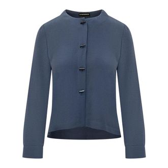 Emporio Armani Cardigans, female, Blue, Size: 2XL Crew-neck Blouse
