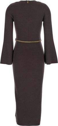 Michael Michael Kors Womens Brown Dress With Chain Belt And Logo Plaque Wool