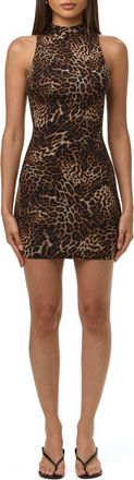 Naked Wardrobe Mock Neck Minidress in Spotted Leopard at Nordstrom, Size X-Large