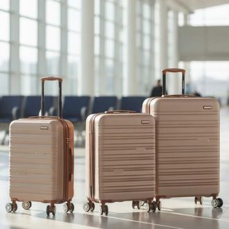 Infinity Leather Uitschuifbare Champagne Hard Shell ABS Koffer 8 Wielset Grote Bagage Reisgereden