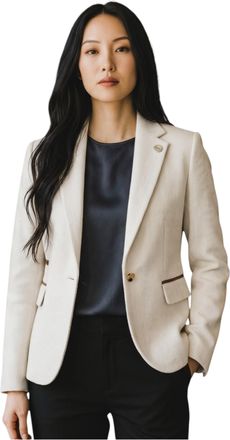 TruClothing Dames cr&egrave;mekleurige wollen tweed visgraat-ruitje blazer - WS-1