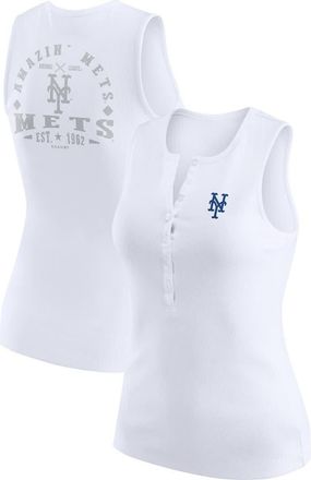 WEAR by Erin Andrews Womens WEAR by Erin Andrews White New York Mets Rib-Knit Henley Tank Top at Nordstrom, Size Xx-Large