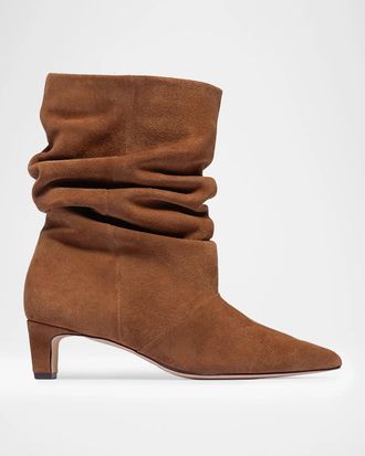 Bernardo 45mm Etta Slouched Suede Mid-Calf Boots