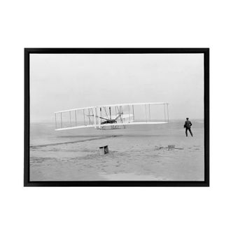 Artery8 Wright Brothers Aeroplane First Flight Photo Framed Canvas Wall Art Print in Grey | Size: W24 x H32
