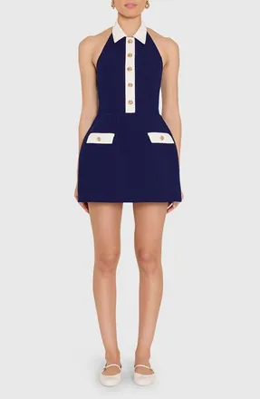 Amanda Uprichard Archer Halter Romper in Navy Ivory at Nordstrom, Size X-Large