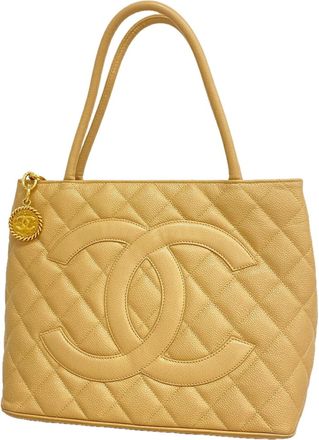 Chanel Beige Grained Calfskin Tote Bag (Pre-Owned)