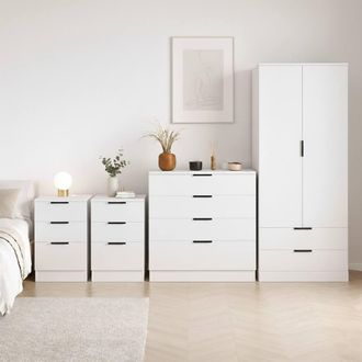 Home Discount Vida Designs Trega 4Pc Bedroom Set(3Dr Bedsidex2, 4Dr Chest, Wardrobe) in White